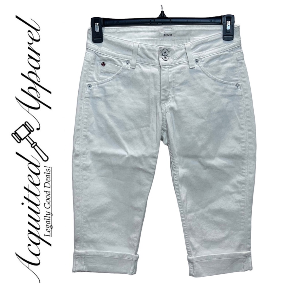Hudson Malibu Button Flap Cuffed White Jeans Knee Shorts